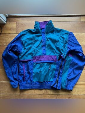 L.L. Bean Teal, Blue & Purple Colorblock Anorak Jacket